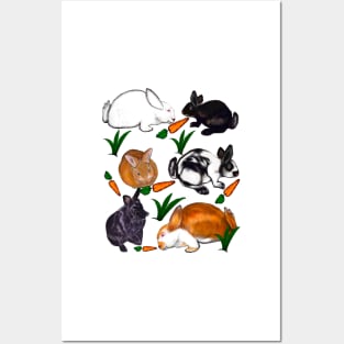 Rabbits bunny rabbits and carrots cute  ginger black and white bunny rabbit pattern Posters and Art